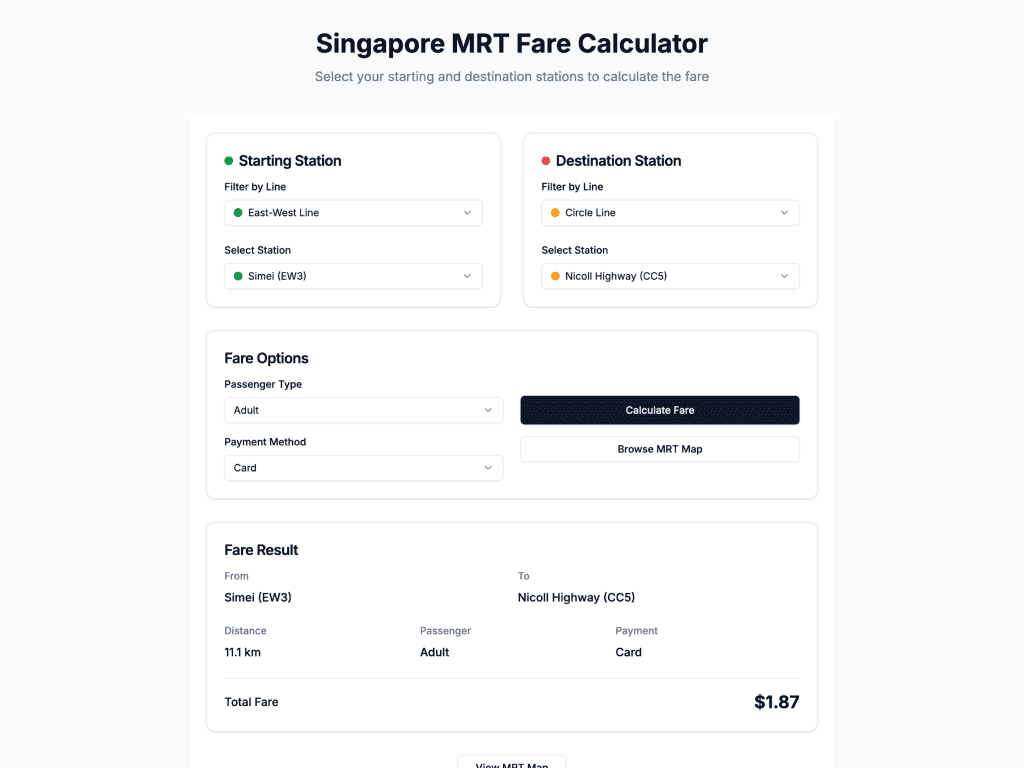 MRT Fare Calculator
